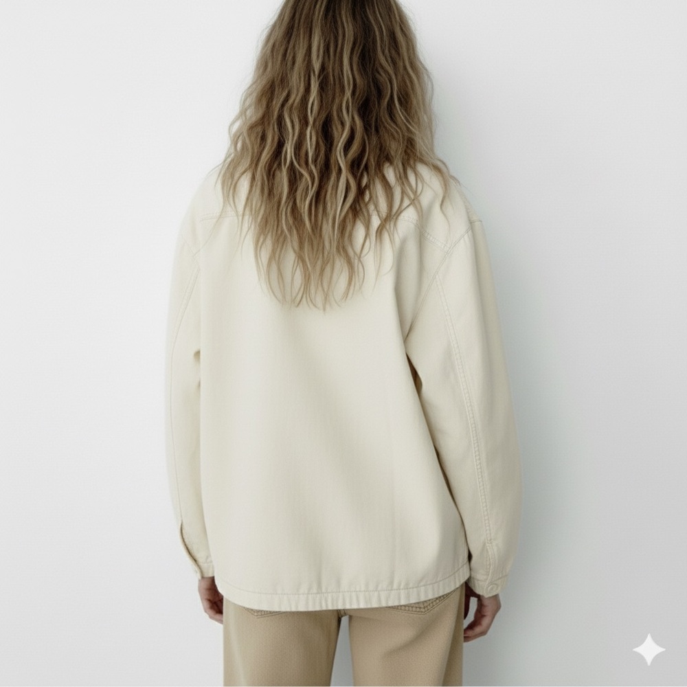 98# NWT Zara Women's Beige Oversized Shacket - Utility Jacket - Picture 2 of 8